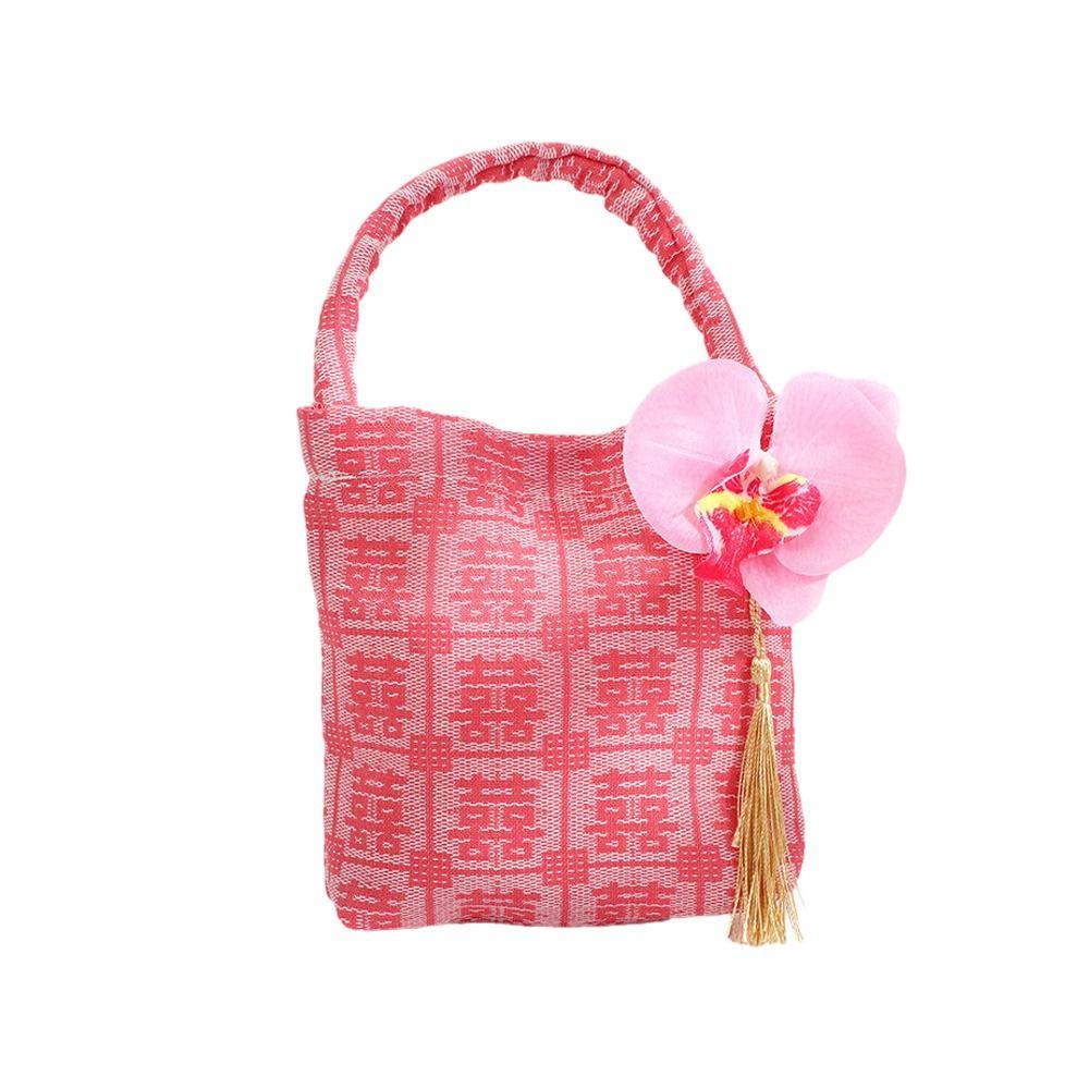 Pearl Handle Wedding Drawstring Bag Satin Bow Letter Flower Tassel Knot Wrist Bag Large Capacity Bucket Bag