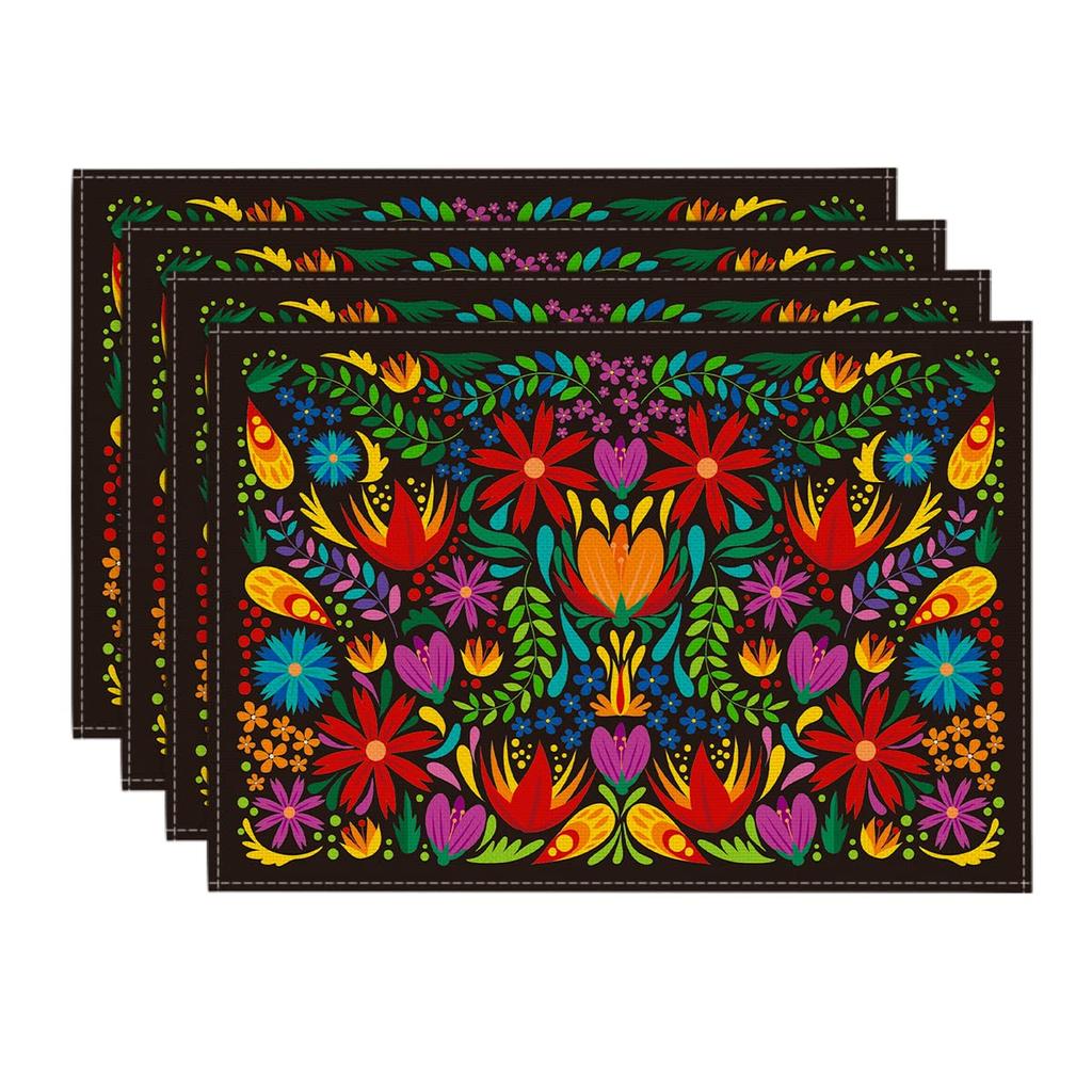 Mexican Cinco De Mayo Placemats Set of 6, 12 x 18 Inch Dia De Los Muertos Decoration Washable Table Mats for Party Dining Table