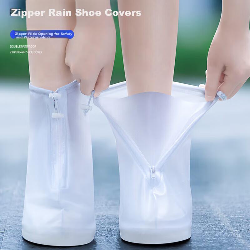 BWNK Waterproof Shoe Covers, Thick Rain Boots, Portable Non-Slip Wear-Resistant Rain Boots, White, XL Size