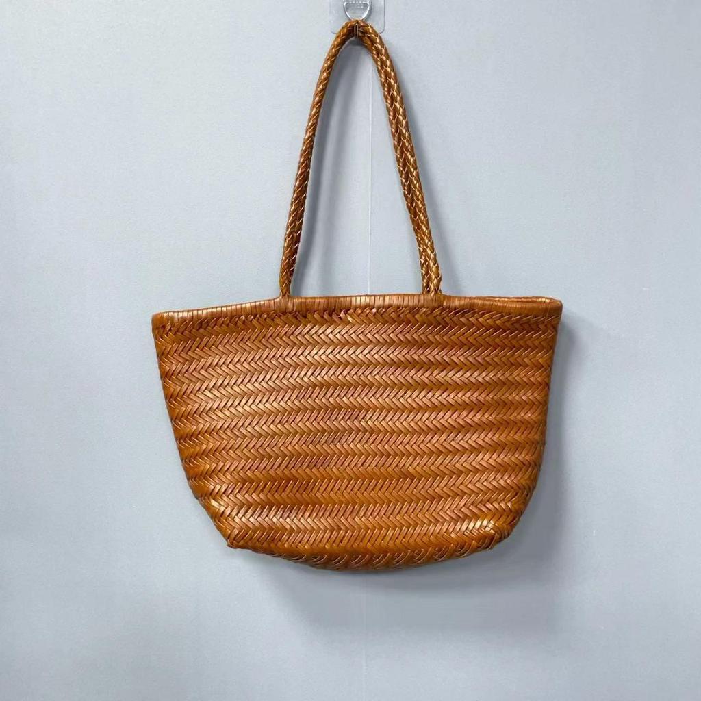 Dragon Diffusion Women's Genuine Leather Woven French Basket Bag
