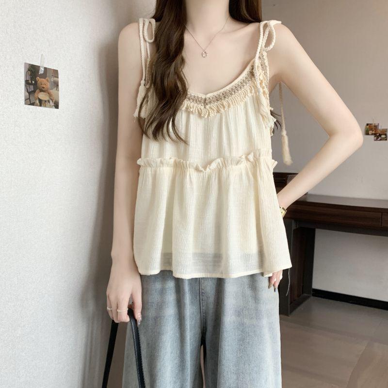 French Sweet Ruffle Doll Top - Summer Resort-Style Loose Sleeveless Camisole