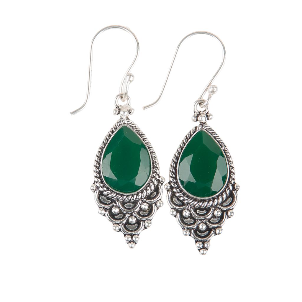 Grön Onyx Ädelsten 925 Sterling Silver Smycken Handgjorda Bröllopsörhängen 1,9" EE-85-16