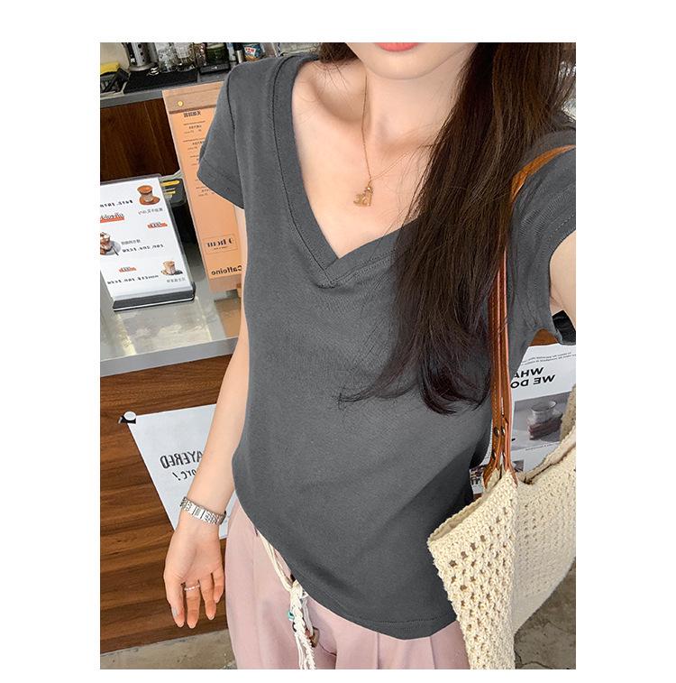 French Slim V-Neck Short-Sleeve White T-Shirt for Women - Summer 2026 New Arrival