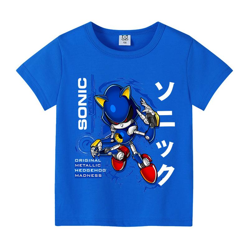 Sonics Anime T-shirt for Children New Round Collar Clothing Kid Short Sleeve Cartoon Partern Clothes Fashion Sunmer Tee Top Gift