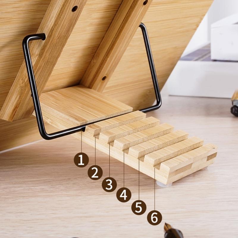 Supports de livres en bois mains libres pour la lecture 6 angles réglables Support de livre avec clip de page pour enfant Étudiant Lecture Dessin