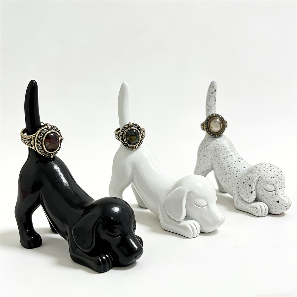 Dog Ring Holder, Dachshund Figurine, Living Room Tabletop Home Decor, Cute Decorative Organizer, Resin Craft.