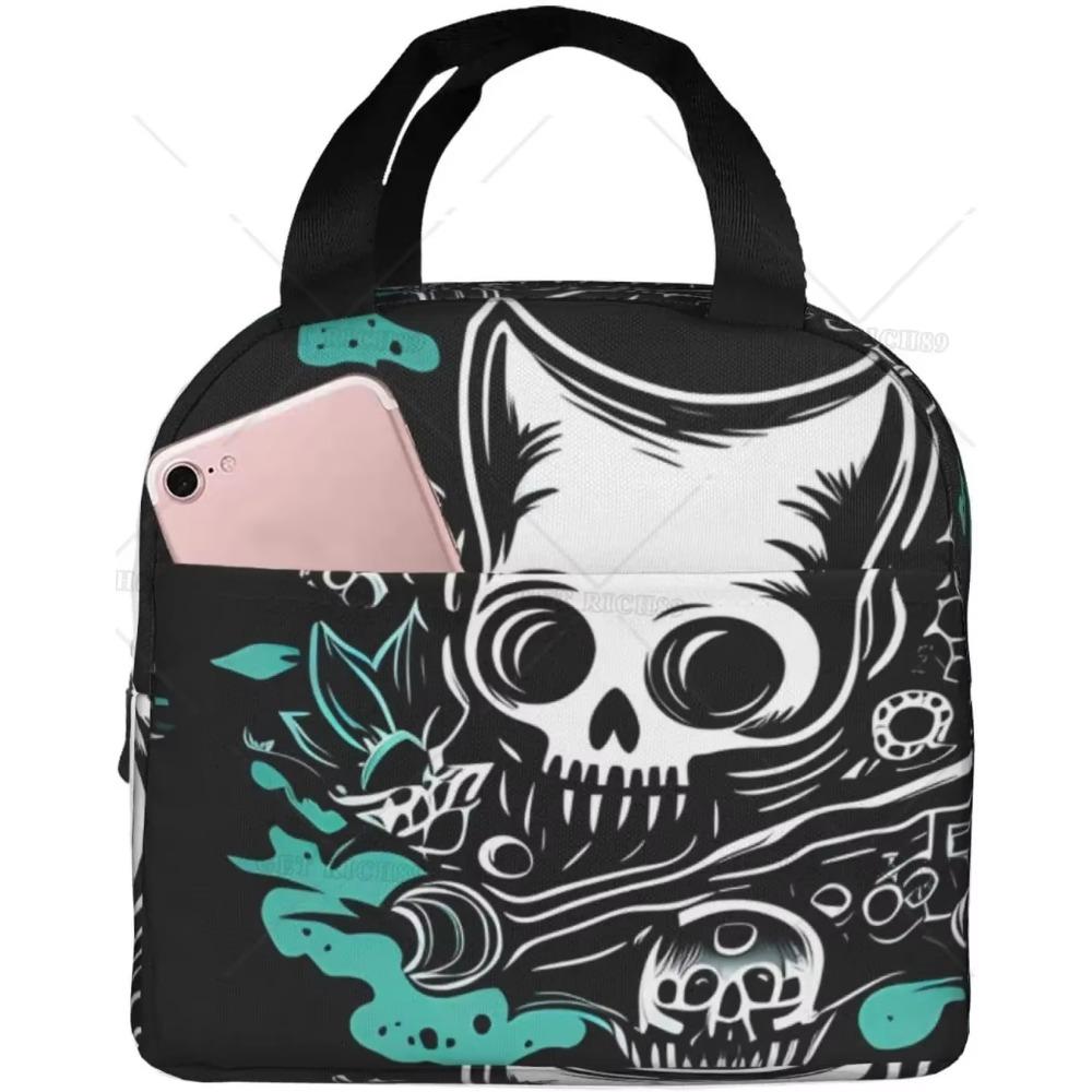 Butterfly Skeleton Cat Insulated Lunch Bag for Women Men, Waterproof Reusable Lunch Cooler Tote,  Lunch Tote for College or Work