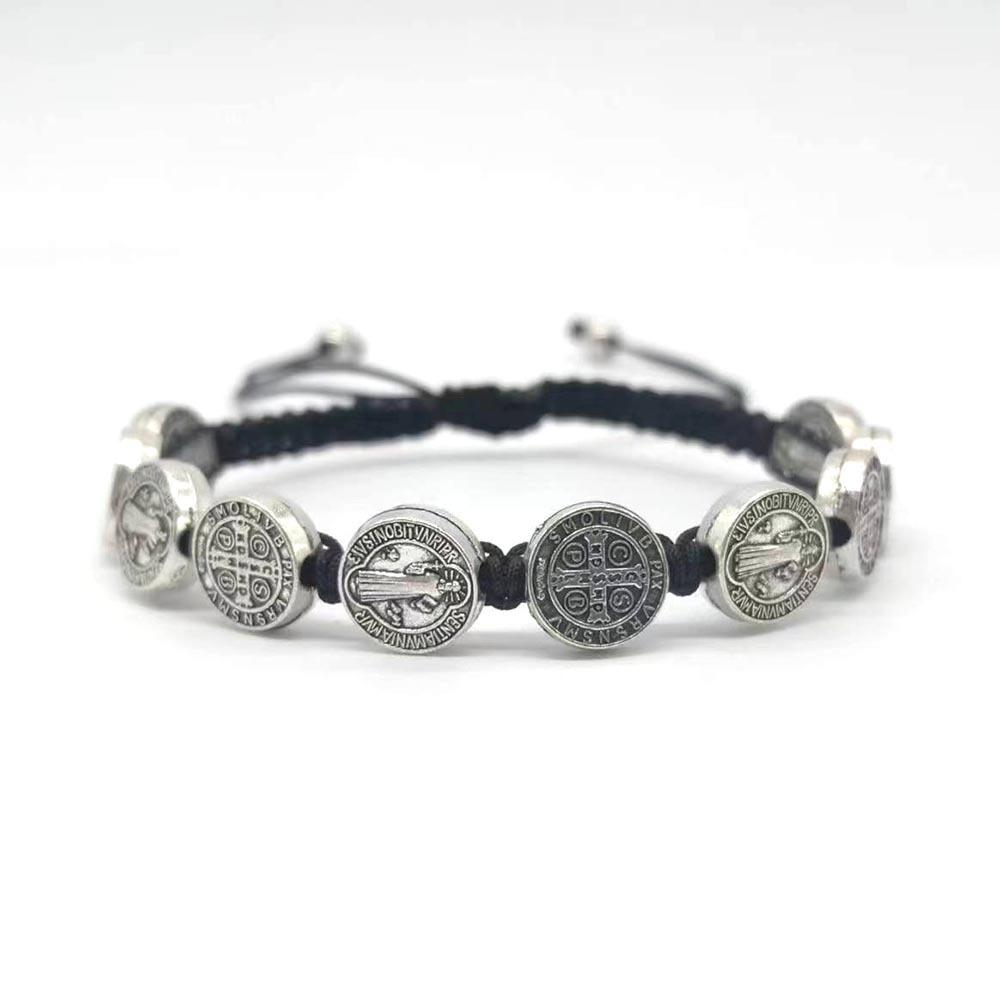 

Винтажная карточка Святой Девы Марии и Иисуса Экзорциста, плетеный вручную регулируемый браслет для мужчин, религиозный циркон 19cm