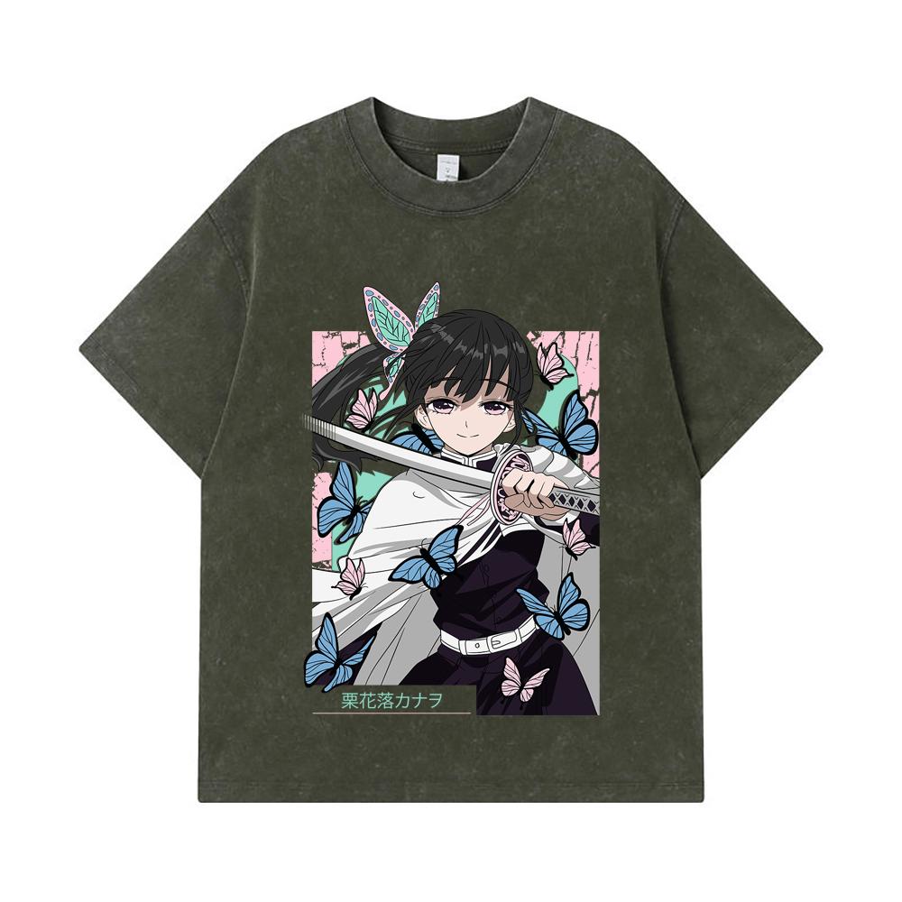 275 GSM Washed T-shirts 100% Cotton Demon Slayer V98 Kanao Print Unisex Heavy Cotton T Shirt