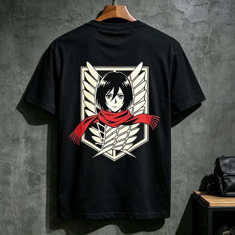Mikasa AckerUnisex Wings of Freedom Attack On Titan Back Graphic T Shirt Unisex Unisex Cotton Short Sleeve Tee Streetwear Casual