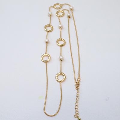 Popular Style Long Sweater Chain Inlaid with Freshwater Pearls 14K Gold Plated for Women