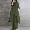 Women's Spring Casual Sports Cotton Linen Suit Pure Color Temperament Short Sleeve Top + Long Pants Comfortable 2 Piece Set