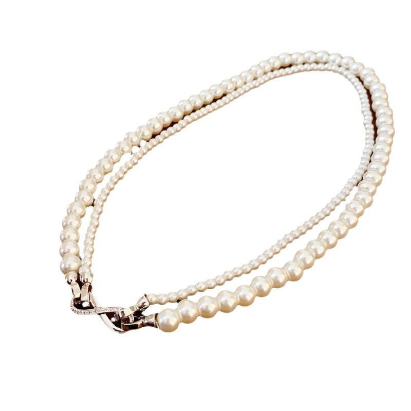 Elegante französische doppelreihige Perlenkette: Vielseitige, hochwertige Schlüsselbeinkette