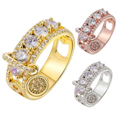 Elegant Women Rhinestone Inlaid Ring Wedding Engagement Anniversary Jewelry