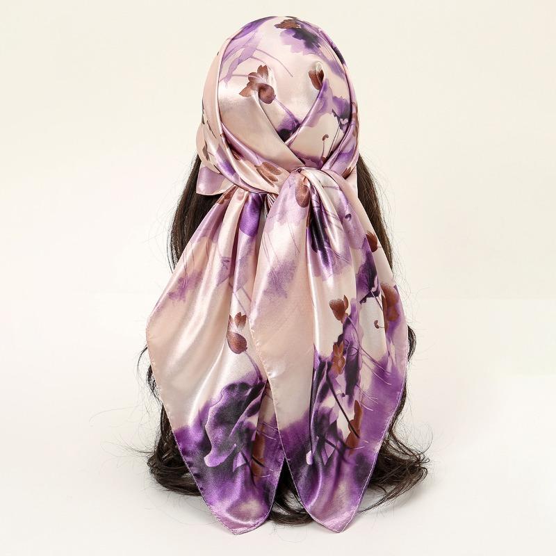 

New lotus print square scarf scarf simulation style cm fashion women hip hop silk headscarf square scarf 90*90CM