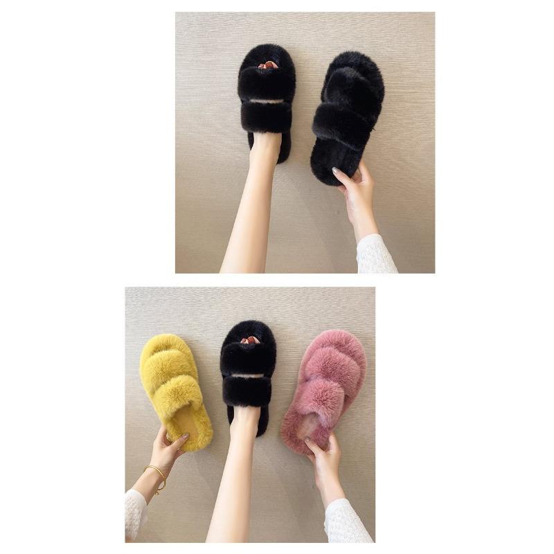 Women's Wool Slippers Candy Color Autumn and Winter New Double One-Piece Open-Toe Slippers Wool Cotton Slippers