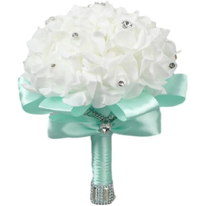 Hand Flower Toss Rose Wedding Pe Foam Simulation Bouquet Sparkling Rhinestone Jewelry Hand Flower Toss Bouquet Diamond