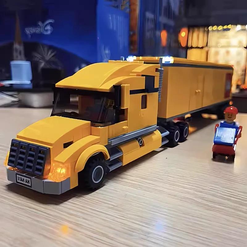 Technical Yellow Freight Transport Truck 60440 Building Block Minifigure Set Vehicle Model Children's Toy Kids Gift