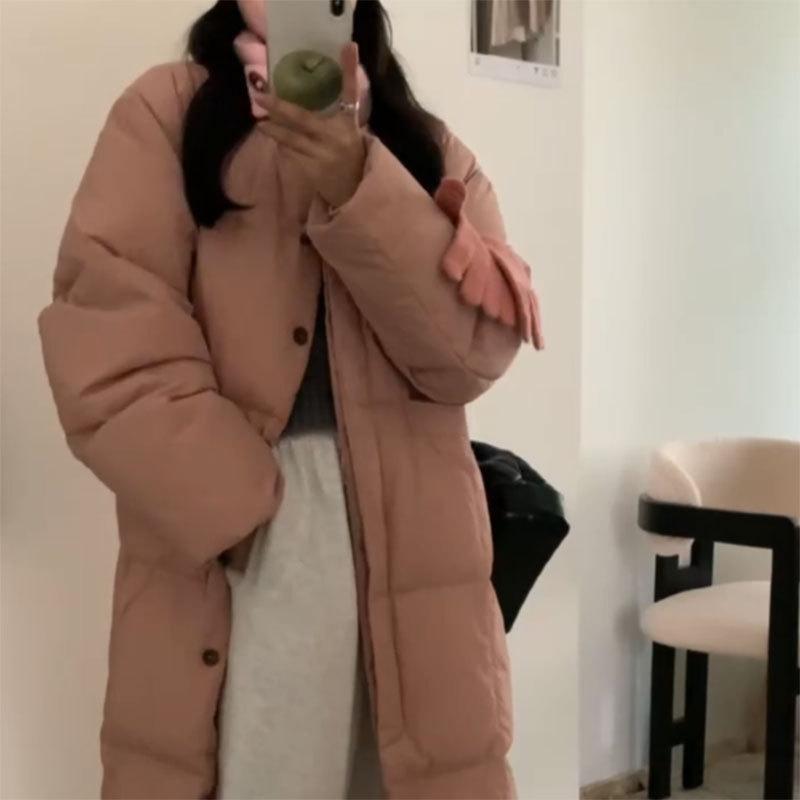 Design down jacket women's long 2024 new Korean version stand-up collar high-end horn buckle down jacket