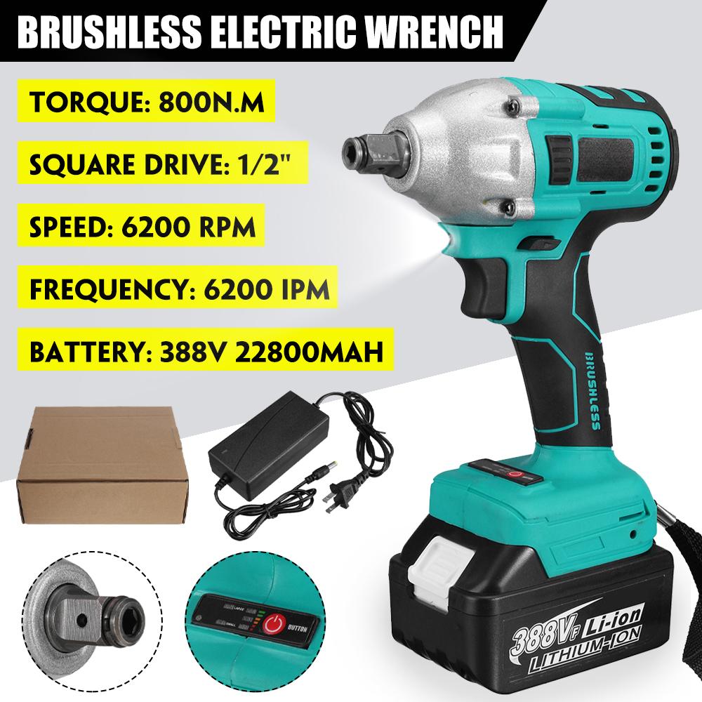 

Бесщеточный аккумуляторный электрический шуруповерт ударный гайковерт 22800 мАч литий-ионный аккумулятор 800 Н.м крутящий момент гаечный ключ электроинструменты синий