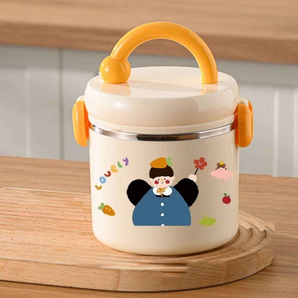 Sealed Thermos Bucket Large Capacity Thermal Lunch Container Cartoon Insulated Lunch Box Picnic