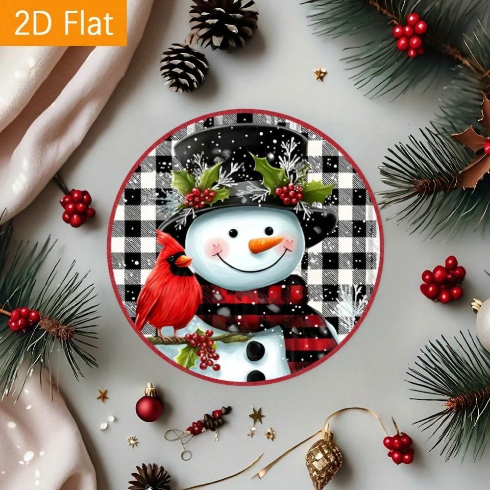 Vintage Snowman Metal Wall Art Round Wreath Winter Home Decor Christmas Gift