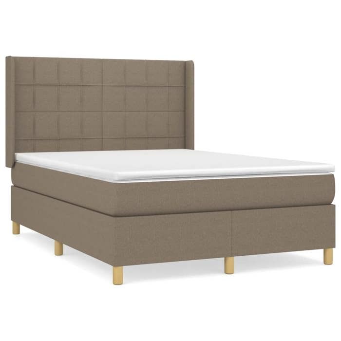 Exclusive House - Slatted Bed Base with Taupe Mattress 140x200 Cm Fabric
