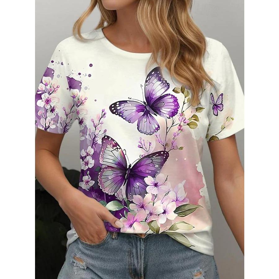 

Женская новая футболка с коротким рукавом с принтом в виде бабочки, повседневная одежда, маленькая свежая 6XL