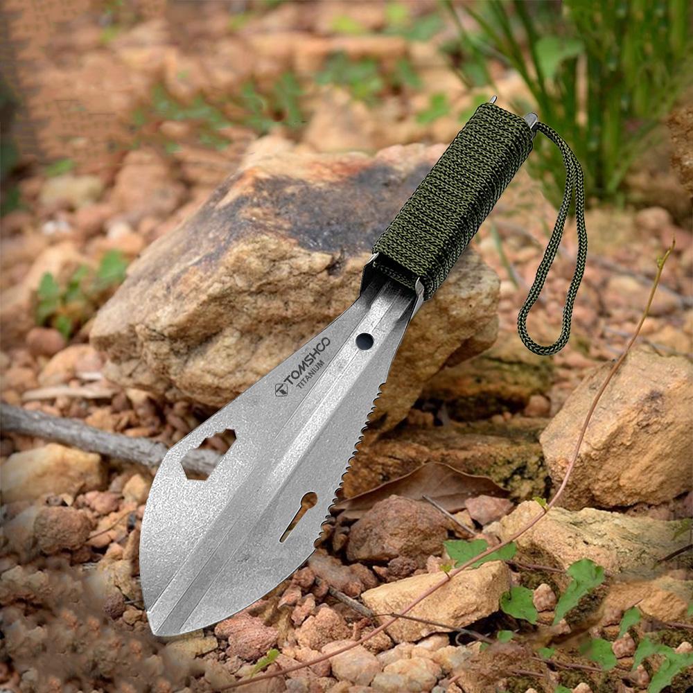 Campingschaufel Ti Mehrzweck-Wanderschaufel mit Überlebensseil Leichtgewichtig tragbar für Camping