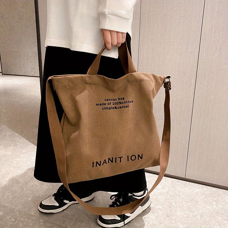 

Retro Letter Print Tote Bag, Trendy Canvas Crossbody Bag, Literary Shoulder Bag For School Work Travel