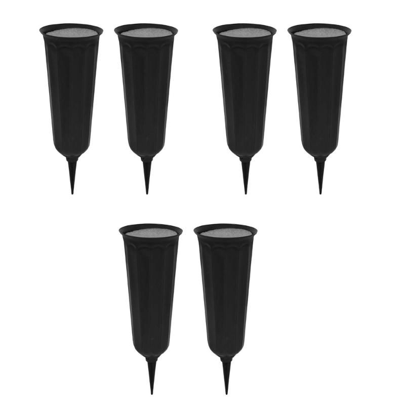 

Pack of 6 Memorial Flower Vases Plastic Grave Decorations Florals Holder with Spikes for Freshing or Artificial Flower чорний