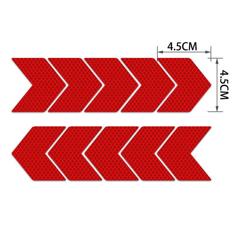 

10Pcs/Set Reflective Arrow Sign Tape Warning Safety Sticker For Car Bumper Trunk Reflector Hazard Tape Motorcycle Accessories красный