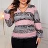 Plus Size Women Loose Long Sleeve V Neck Sequin Patchwork Casual Shirt