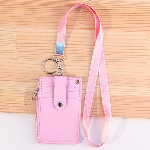 Portable Leather Business ID Card Credit Card Badge Holder Coin Purse Wallet Keychain