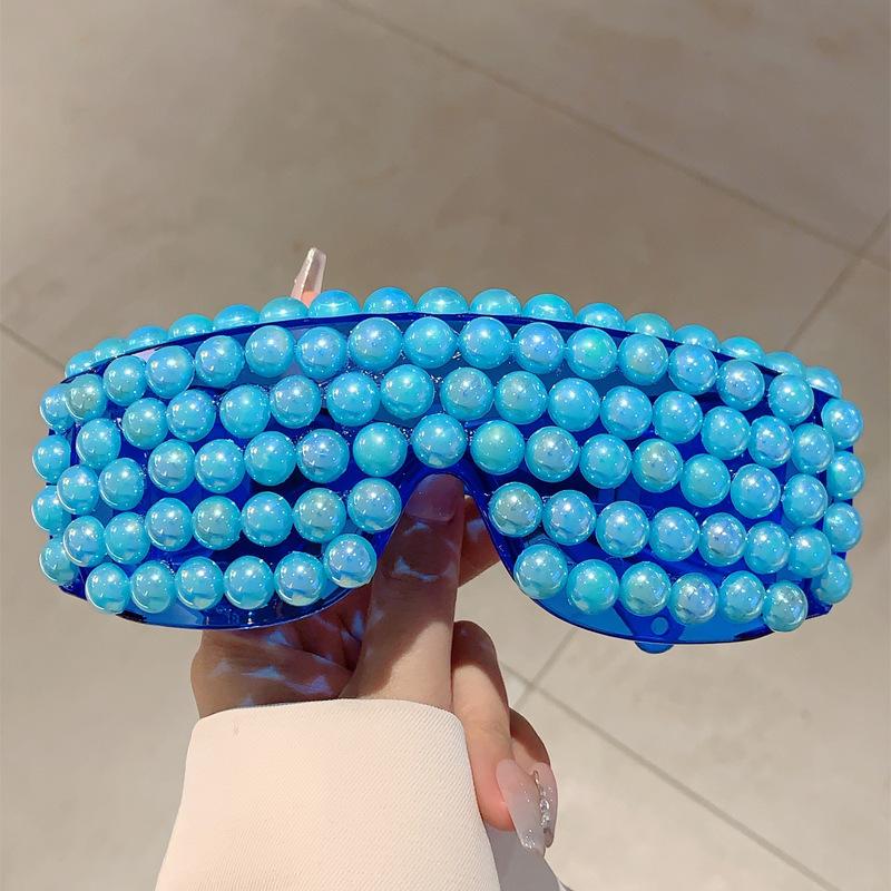 Vintage Brand Designer Oversized Square Pearl Sunglasses Women For Men Luxury Sun Glasses Punk Big Frame Rimless Party Eyewear