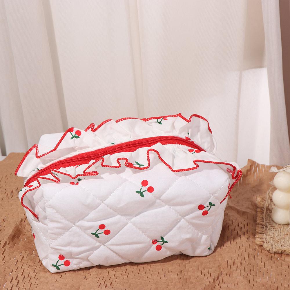 Large Capacity Cherry Cosmetic Bag with Zipper Toiletry Organizer Creative Wash Storage Bag  Travel