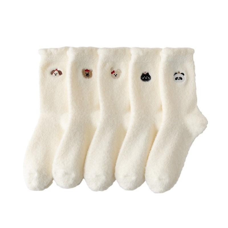 Women's Autumn Winter Warm Socks Cartoon Coral Floor Thick Socks Sleep Slippers Fashion Cute Funny Solid Color Socks