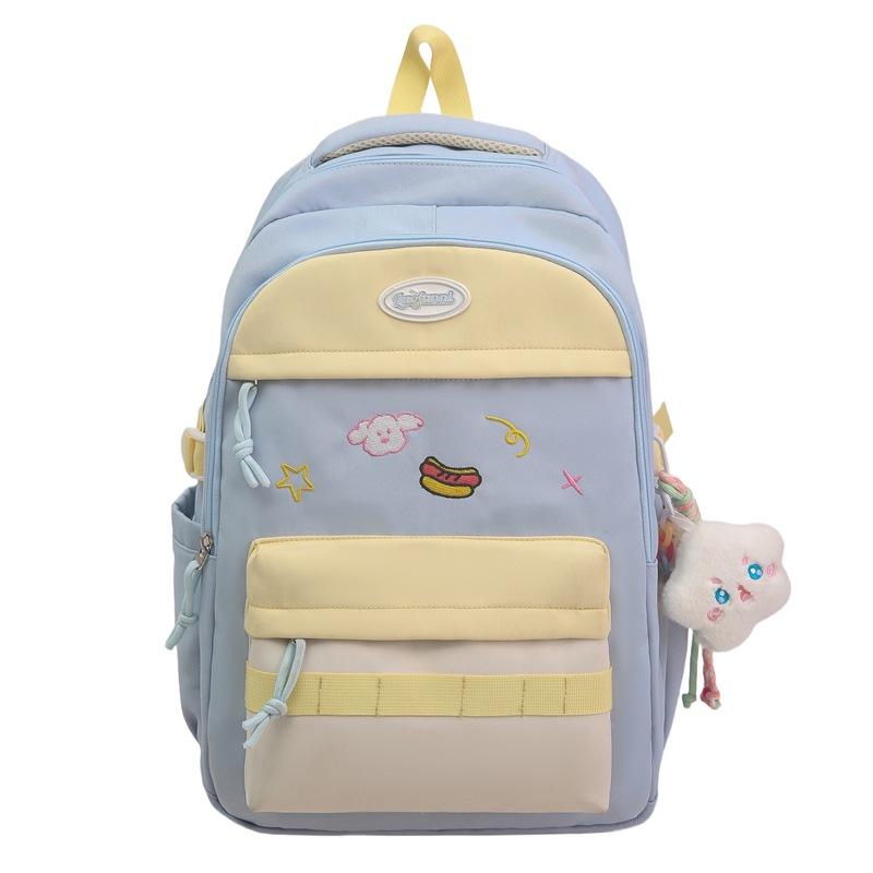 Contrast Color Girls Backpack Junior High School Student Schoolbag Lightweight Women's Backpack