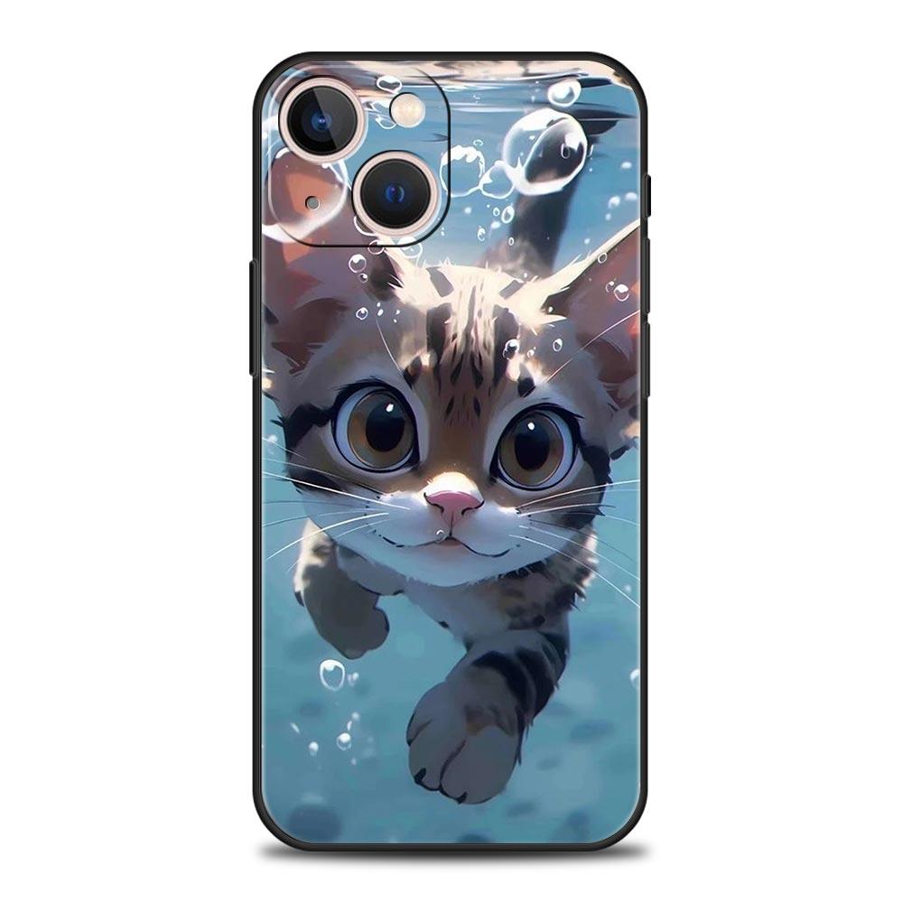 

Чехол для телефона Cover для iPhone 17 Pro Max 16 15 14 13 12 11 Pro Max Plus 17AIR Ударопрочный Мягкий ТПУ Корпус Милый Кот Fundas Capas Сумки iPhone 17 Air