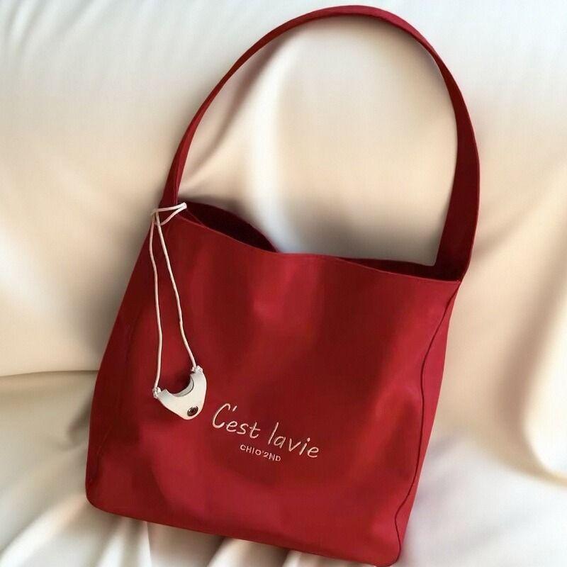 

South Style Chio2nd Neon Sweetheart Tote Bag Women Large Capacity Red Canvas Bag 2025 New Shoulder Bag Cherry Red
