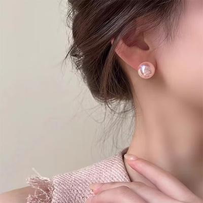 Pink Pearl Stud Earrings For Beauty Women Simple Elegance Light Luxury Ear Accessories  Party Jewelry Gifts