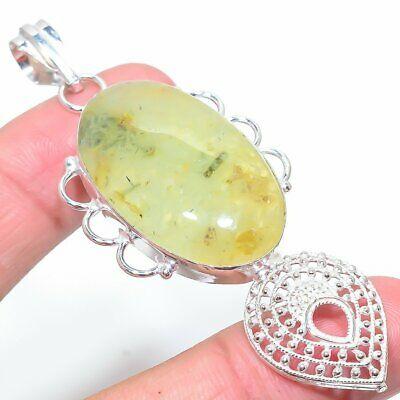 

Natural Prehnite Gemstone Handmade 925 Sterling Silver Pendant 3.11 S1B95