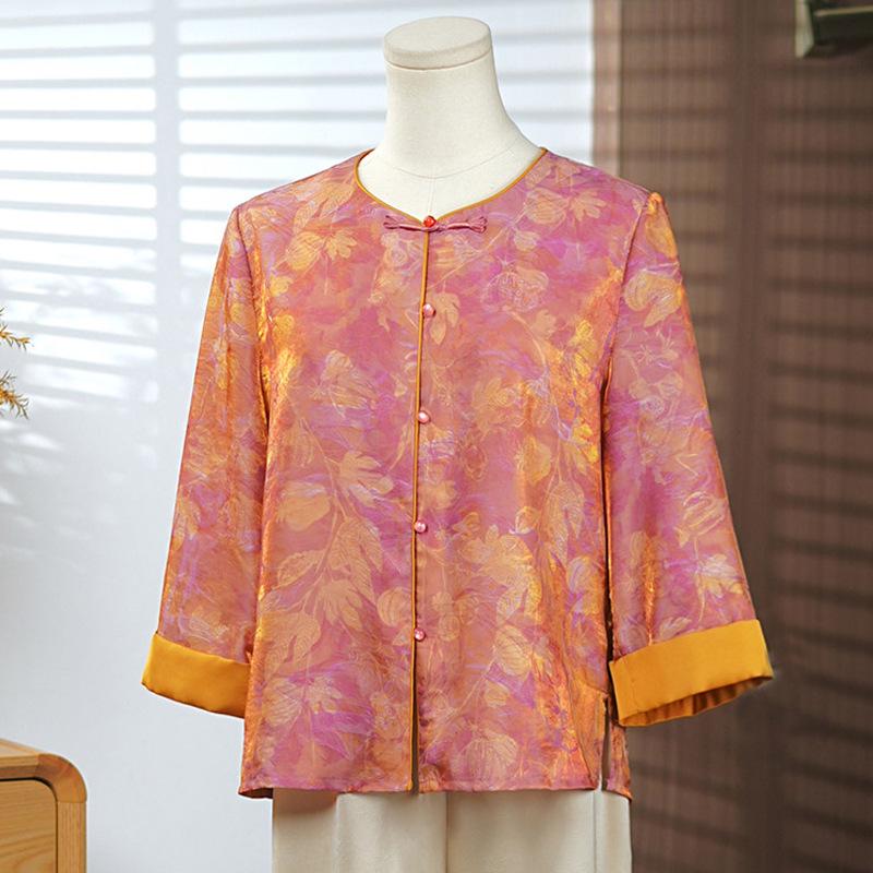 

Spring/Summer 2026 Chinese National Style Seven-Sleeve Shirt for Middle-Aged and Elderly Women 4XL (suggested 135-145 jin) оранжевый