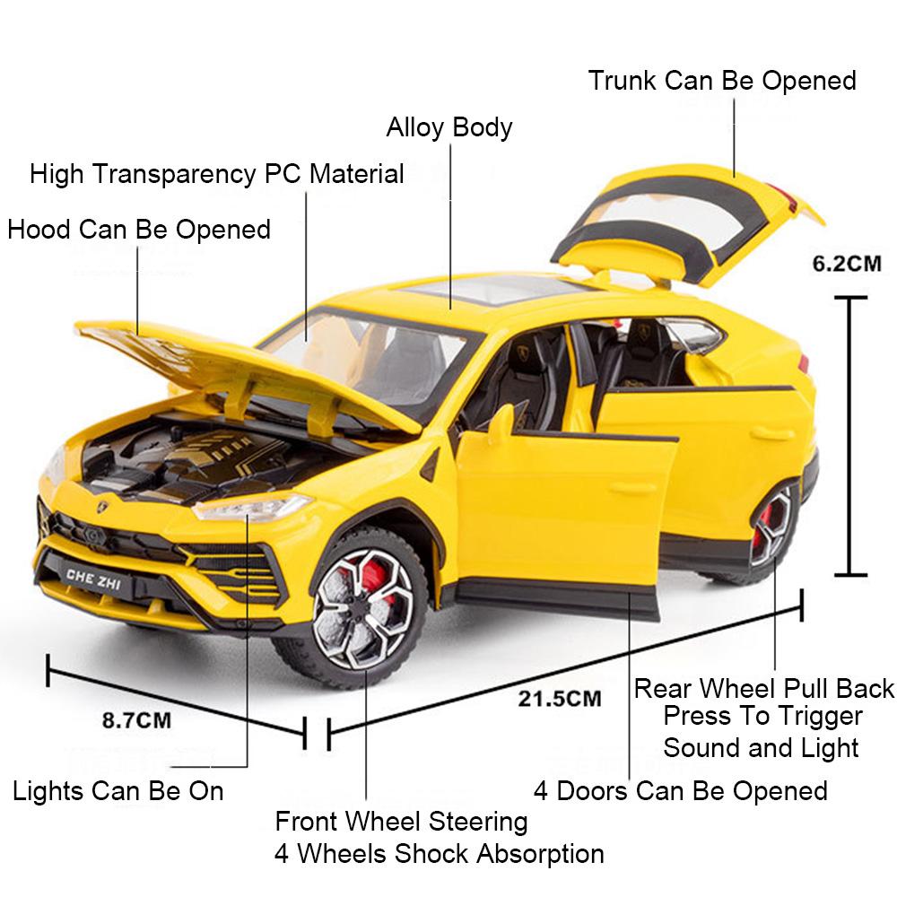 1:24 Scale HURACAN STERRATO URUS Car Model Toy Metal Diecast Sound Light Shock Absorption Models Hobby Presents for Children