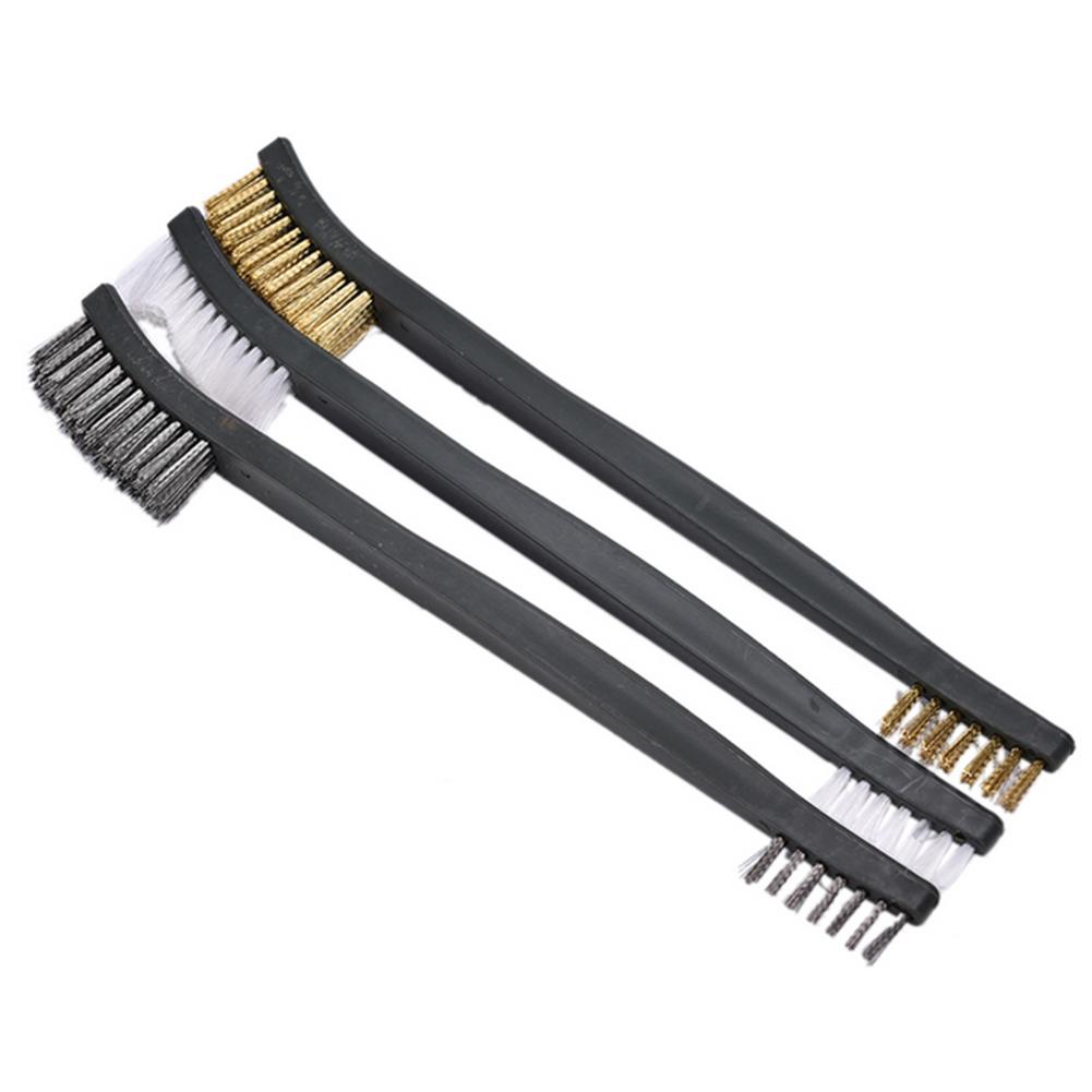 3pcs Mini Wire Brush Set Steel Brass Nylon Cleaning Polishing Detail Metal Rust Brush Polishing Derusting Cleaning Tools