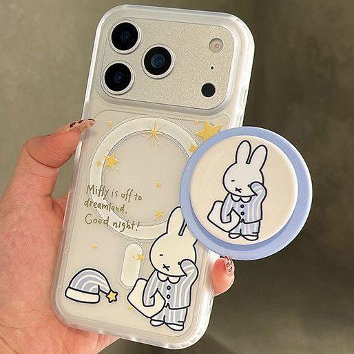 Rabbit Is Suitable for Apple 16promax Mobile Phone Case 15plus Magnetic Suction 14 Bracket 13pro Skin Feeling 16e Creative 17
