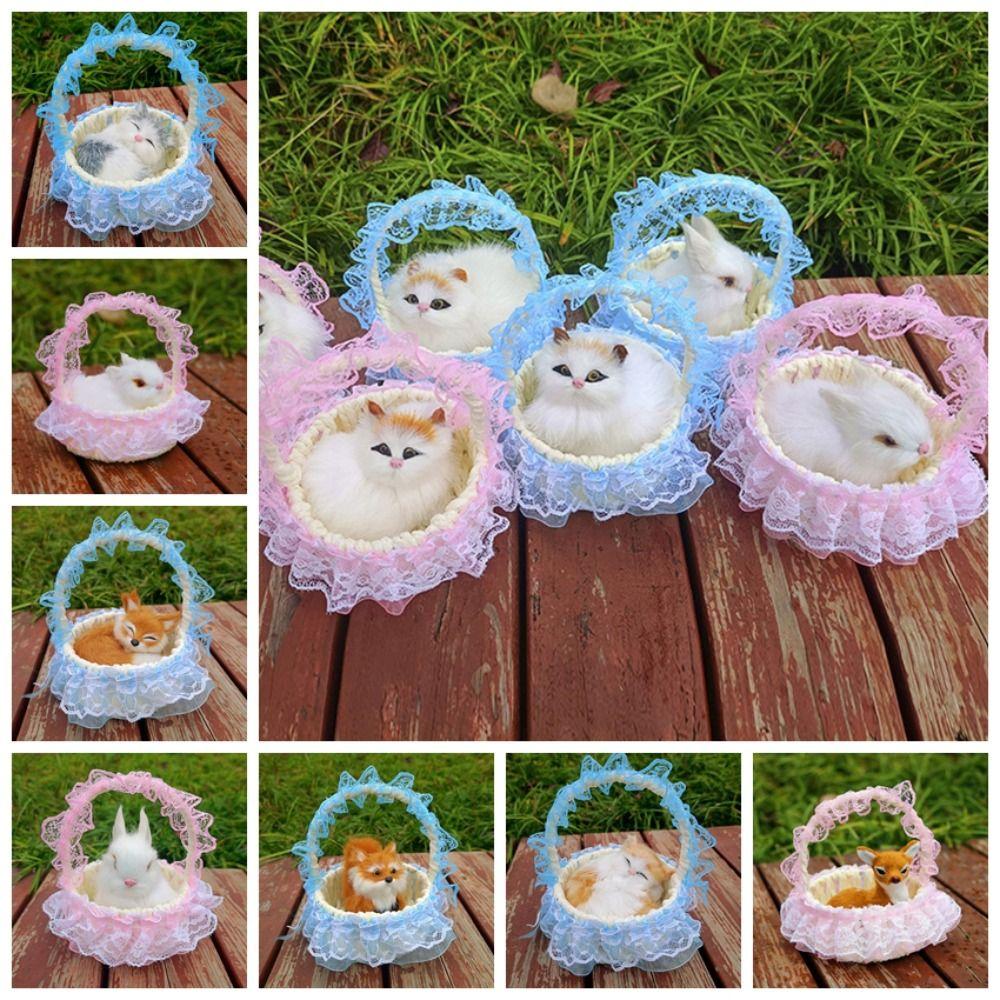 Miniatures Plush Bunny Toy Figurines Plush Sleeping Cats Simulation Rabbits Toy  Car Ornaments