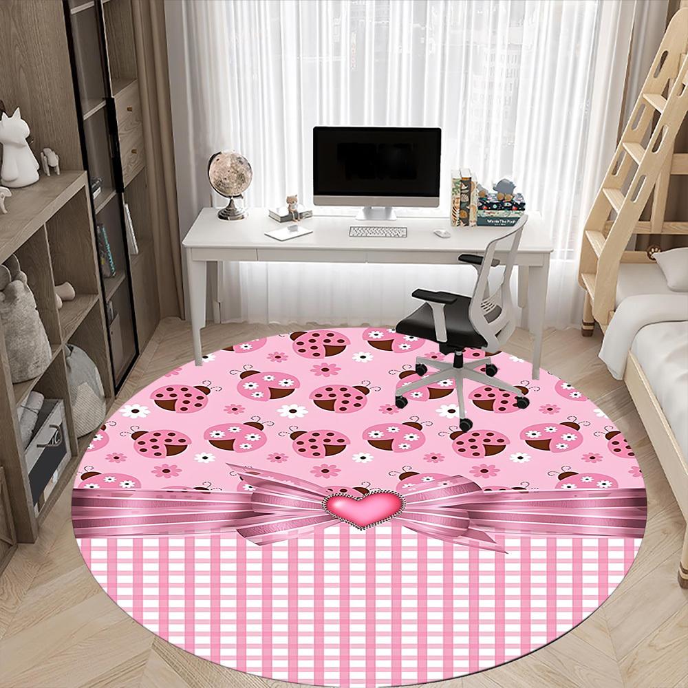 1pc Ladybug Pink Plaid Chair Carpet for Office, Non slip, Soft and Durable Office Rug for Interior Decoration