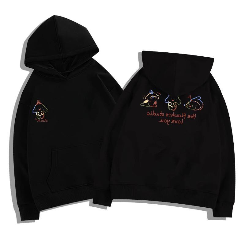 American retro cartoon printing heavy hooded sweater for men and women autumn and winter new casual loose velvet thickened top