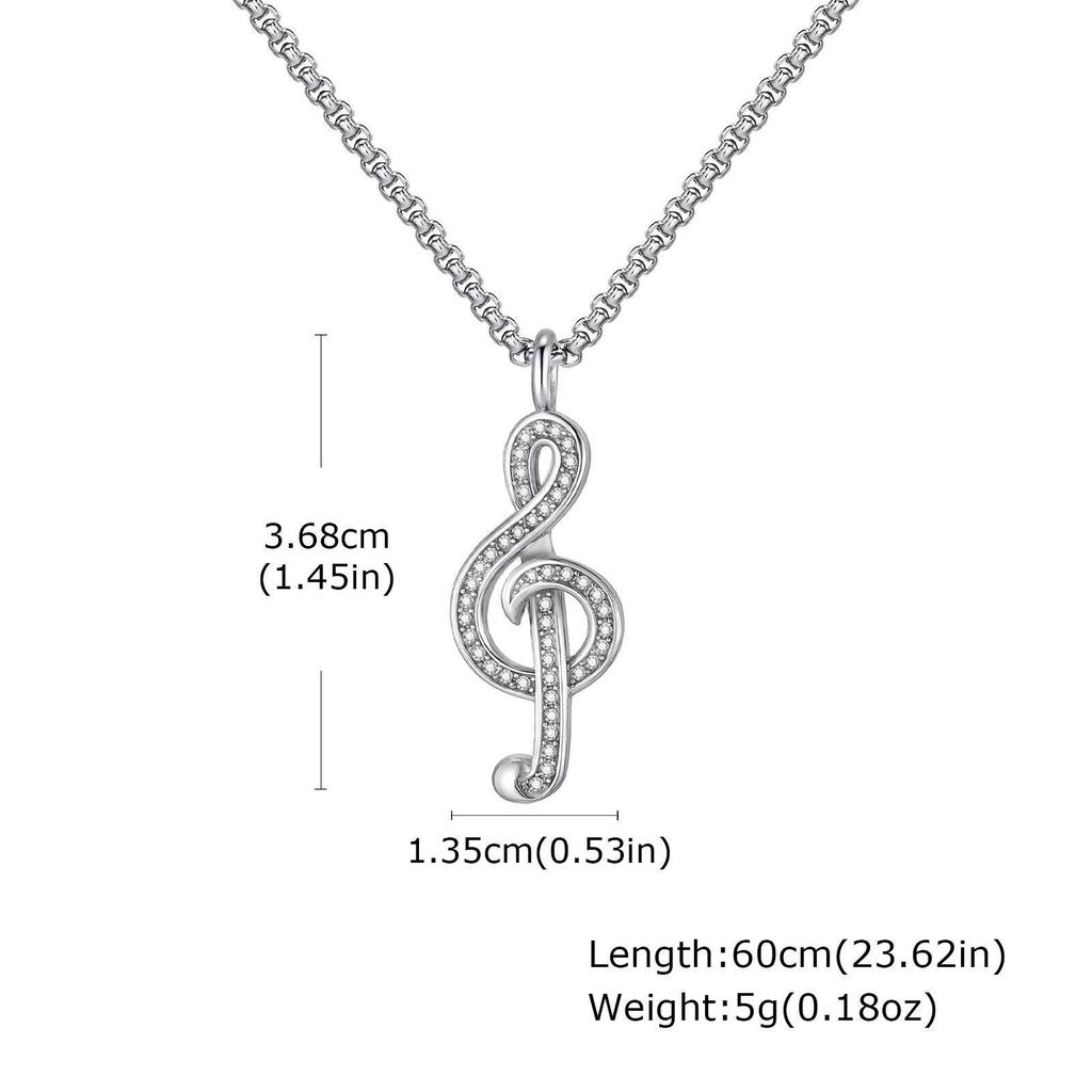 Vnox Stylish Music Symbol Necklace for Men Boys, Musical Note Pendant with Black/White Zircon Stainless Steel Box Chain Necklace